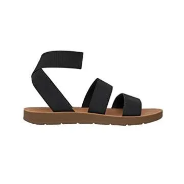 CCUSHIONAIRE Indego Stretch Sandal – Lightweight Slip-On with Memory Foam & Soft Straps for All-Day Support | Casual or Dressy Summer Sandals for Women 2025, BLACK 9.5