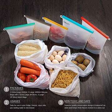 Eco-Friendly Reusable Silicone Food Storage Bags 10-Pack