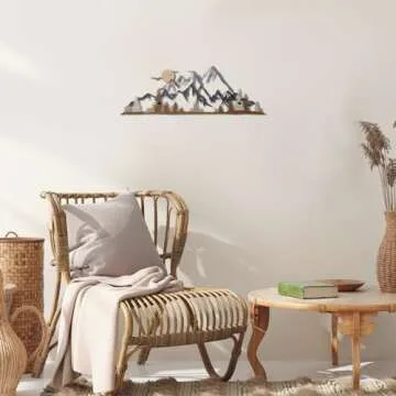 Demissle Mountain Range Metal Wall Art Decor Summit Rustic Wall Sign Forest Home Decor Sign Mountain Scene Art, 17.5 x 5.3 Inch(Colorful)