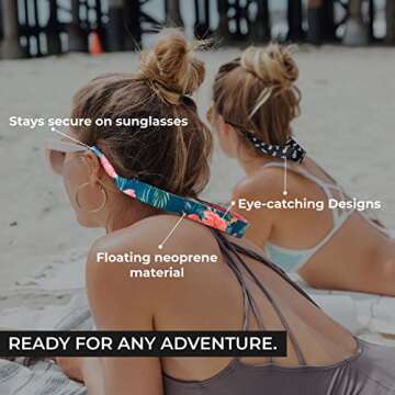 Ukes Premium Sunglass Strap - Durable & Soft Glasses Strap Designed with Floating Neoprene Material - Secure fit for Your Glasses and Eyewear. (The Alohas)