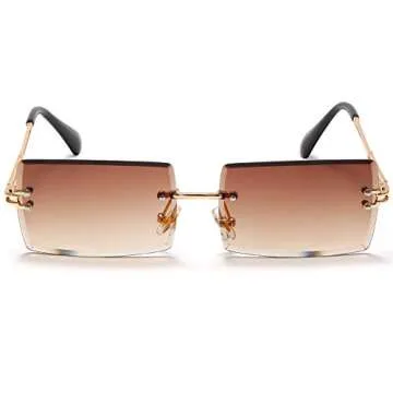 Alterancy Square Sunglasses For Women Men Rimless Trendy Fashion Rectangle Sunglasses Uv Protection Retro Vintage Womens Sunglasses Tea