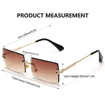 Alterancy Square Sunglasses For Women Men Rimless Trendy Fashion Rectangle Sunglasses Uv Protection Retro Vintage Womens Sunglasses Tea