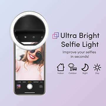 TALK WORKS Selfie Ring Light Compatible w/iPhone 15/15 Pro/15 Pro Max, 14/14 Plus/14 Pro/14 Pro Max, 13/Mini/Pro/Pro Max, Android, iPad, Laptop - Clip On LED Computer Webcam Video Lighting (Black)
