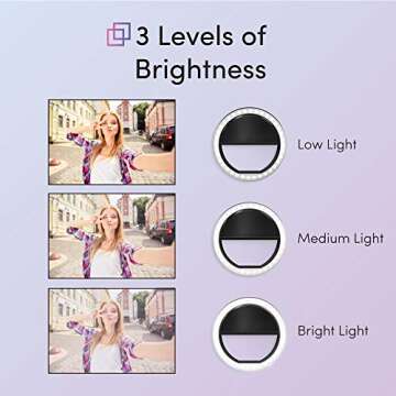 TALK WORKS Selfie Ring Light Compatible w/iPhone 15/15 Pro/15 Pro Max, 14/14 Plus/14 Pro/14 Pro Max, 13/Mini/Pro/Pro Max, Android, iPad, Laptop - Clip On LED Computer Webcam Video Lighting (Black)