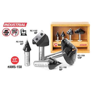 Amana Tool 3Pc V-Bits for CNC 3D Signmaking - Industrial Grade Quality
