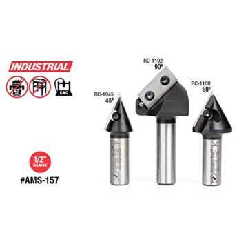 Amana 3Pc CNC 3D Signmaking V-Bits for Precision Cuts