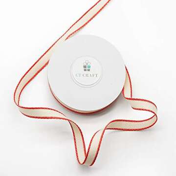 CT CRAFT LLC Ivory Cotton Red Stripes Ribbon 3/8" x 10 Yards for Home Décor Gift Present Wrapping D...