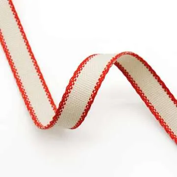 CT CRAFT LLC Ivory Cotton Red Stripes Ribbon 3/8" x 10 Yards for Home Décor Gift Present Wrapping DIY Crafts Birthday Wedding Bouquet Christmas