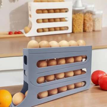 4 Tiers Auto Rolling Egg Dispenser,Space-Saving Egg Dispenser Holder,Egg Holder for Fridge,Egg Organ...