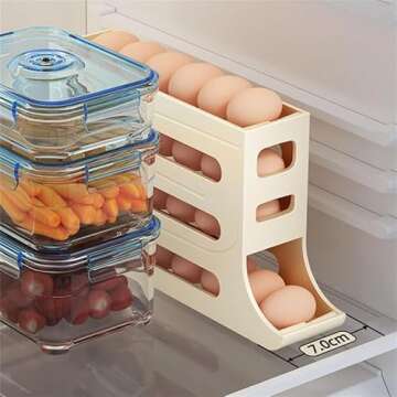 4 Tiers Auto Rolling Egg Dispenser,Space-Saving Egg Dispenser Holder,Egg Holder for Fridge,Egg Organizer for Fridge,30 Eggs Fridge Egg Rack Large Capacity Egg Dispenser for Refrigerator (White)