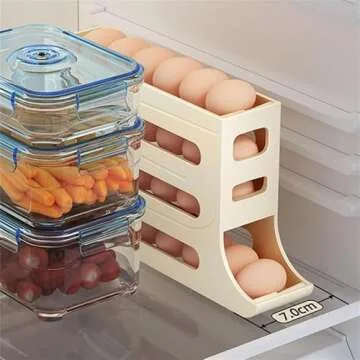4 Tiers Auto Rolling Egg Dispenser,Space-Saving Egg Dispenser Holder,Egg Holder for Fridge,Egg Organizer for Fridge,30 Eggs Fridge Egg Rack Large Capacity Egg Dispenser for Refrigerator (White)
