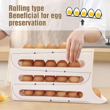 4 Tiers Auto Rolling Egg Dispenser,Space-Saving Egg Dispenser Holder,Egg Holder for Fridge,Egg Organizer for Fridge,30 Eggs Fridge Egg Rack Large Capacity Egg Dispenser for Refrigerator (White)