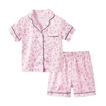 Mud Kingdom Toddler Girl Pink Leopard Print Satin Pajamas Set - Soft, Breathable Summer Sleepwear