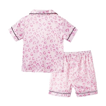 Toddler Girl Pink Leopard Print Satin Pajamas Summer Sleepwear