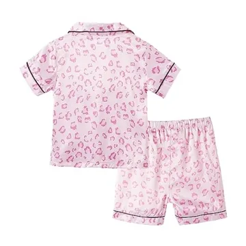 Toddler Girl Pink Leopard Print Satin Pajamas Summer Sleepwear