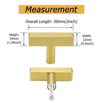 goldenwarm 5Pack Brushed Brass Cabinet Knobs Kitchen Cabinet Hardware Knobs - LS1212GD Square T Bar ...