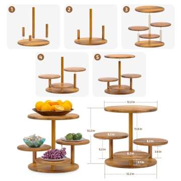 HURZMORO 4 Tier Round Cupcake Tower Stand for 50 Cupcakes,Wood Cake Stand with Tiered Tray Decor,Farmhouse Tiered Tray Decor,Cupcake Display for Birthday Graduation Baby Shower Tea Party