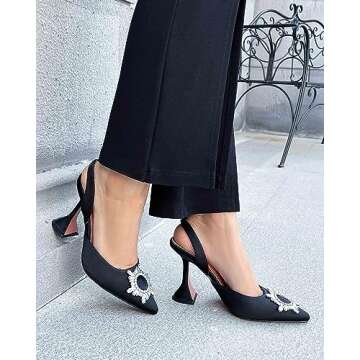 VETASTE Women's High Heel Crystal Slingback Pumps Pointed Toe Strappy Triangle Heeled Party Wedding Bride Pump Shoes Black