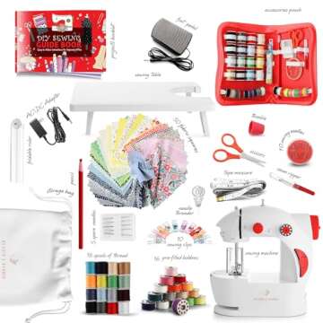 Mini Sewing Machine for Beginners Adult, 122-Piece Portable Sewing Machine, Dual Speed Small Sewing ...