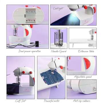Mini Sewing Machine for Beginners Adult, 122-Piece Portable Sewing Machine, Dual Speed Small Sewing Machine, Adults and Kids Sewing Machine, Travel Beginner Sewing Machines with Sewing Kit and Book