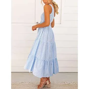 ANRABESS Bohemian Blue Maxi Dress for Summer Style