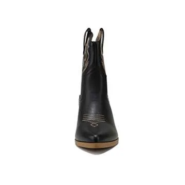 Soda “BLAZING” ~ Women Western Stitched Pointe Toe Low Heel High Top Ankle Shaft Boot Bootie (BLACK PU, us_footwear_size_system, adult, women, numeric, medium, numeric_7_point_5)