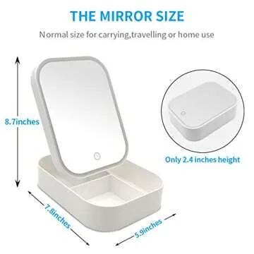 BEWEBEME Makeup Mirror with Lights and Storage - Touch Control Design LED Lighted Makeup Mirror Cosmetic Case, Folding Makeup Case with Storage Box for Travel