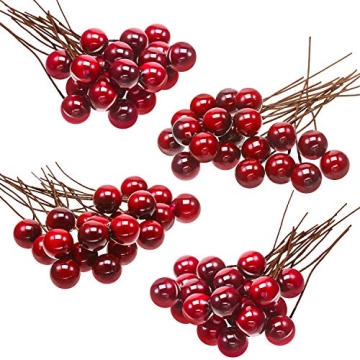 BBTO 100 Mini Fake Holly Berries for Festive Decor