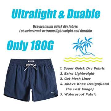 maamgic Mens Swim Trunks 5" with Mesh Lining Quick Dry Bathing Suits for Men Swim Shorts Swimwear Nylon Steel Blue Medium