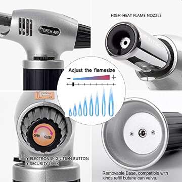 Culinary Blow Torch, Tintec Chef Cooking Torch Lighter, Butane Refillable, Flame Adjustable (MAX 250...