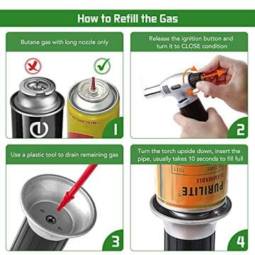Culinary Blow Torch, Tintec Chef Cooking Torch Lighter, Butane Refillable, Flame Adjustable (MAX 2500°F) with Safety Lock for Cooking, BBQ, Baking, Brulee, Creme, DIY Soldering & more (Aluminum alloy)