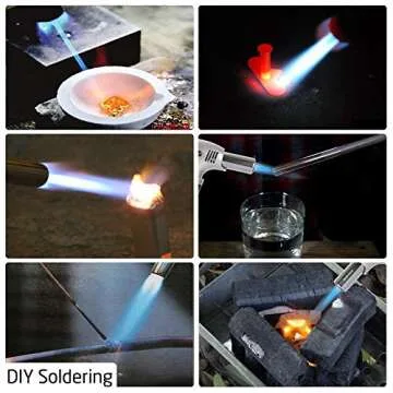 Culinary Blow Torch, Tintec Chef Cooking Torch Lighter, Butane Refillable, Flame Adjustable (MAX 2500°F) with Safety Lock for Cooking, BBQ, Baking, Brulee, Creme, DIY Soldering & more (Aluminum alloy)