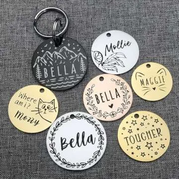 Cute Custom Pet ID Tags, Dog Tag and Cat Tag Personalized Engraved Double Sided - Round Stainless Steel