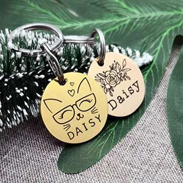 Cute Custom Pet ID Tags, Dog Tag and Cat Tag Personalized Engraved Double Sided - Round Stainless Steel