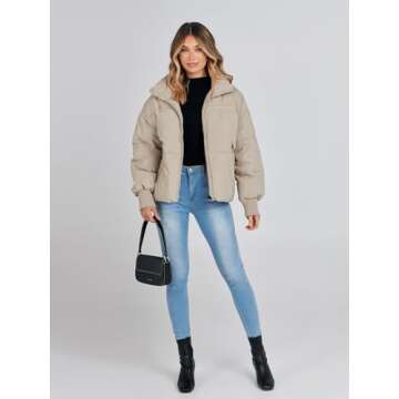 MEROKEETY Women's 2024 Winter Long Sleeve Zip Puffer Jacket Baggy Short Coats, Beige, L
