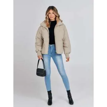 Stylish MEROKEETY Women's Winter Puffer Jacket in Beige
