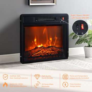 COMEFFIE 48" TV Stand with 18" Electric Fireplace Heater, Modern TV Stand for TVs up to 55 Inch, Entertainment Media Stand with Open Shelves and Storage Cabinets for Living Room, Bedroom (Black)