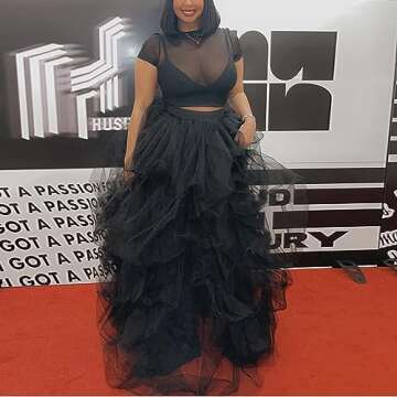 Lisong Women Maxi Tulle Floor Length Layered High Waist Special Occasion Skirt M Black