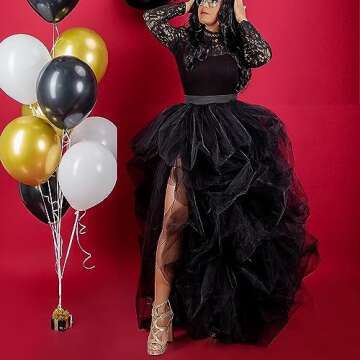 Lisong Women Maxi Tulle Floor Length Layered High Waist Special Occasion Skirt M Black