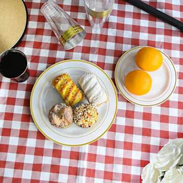 YOUTHSHIP 100 Pcs Plastic Plates With Gold Rim 50 Pcs Dinner Plates 10.25 Inch 50 Pcs Salad Plates 7.5 Inch Elegant Fancy Heavy Duty For Wedding Birthday Party BBQ Picnic Holiday Party