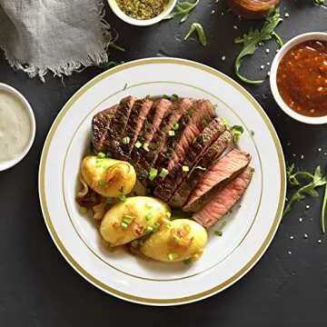 YOUTHSHIP 100 Pcs Plastic Plates With Gold Rim 50 Pcs Dinner Plates 10.25 Inch 50 Pcs Salad Plates 7.5 Inch Elegant Fancy Heavy Duty For Wedding Birthday Party BBQ Picnic Holiday Party