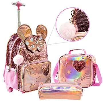 Stylish 16 Inch Rolling Backpack for Kids - 3 in 1 Set