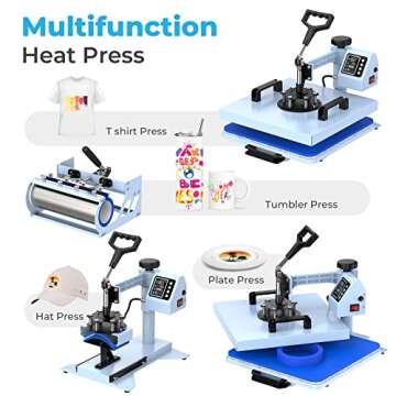 Pro 15x15 Heat Press with 30 OZ Tumbler Attachment, 5in1 Combo Tumbler Heat Press for T-Shirts, Tumblers Glass Cans Mugs Hats, and Plates