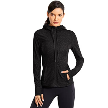 CRZ YOGA Women's Brushed Full Zip Hoodie Jacket Sportswear Hooded Workout Track Running Jacket with ...