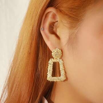 6 Pair 14K Gold Statement Earrings Set for Women, Big Large Gold Geometric Dangle Earrings Hypoallergenic Drop Earring Jewelry