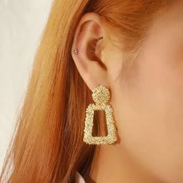 6 Pair 14K Gold Statement Earrings Set for Women, Big Large Gold Geometric Dangle Earrings Hypoallergenic Drop Earring Jewelry