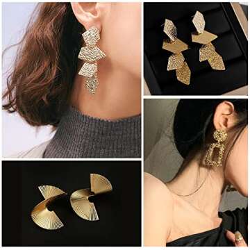 6 Pair 14K Gold Statement Earrings Set for Women, Big Large Gold Geometric Dangle Earrings Hypoallergenic Drop Earring Jewelry