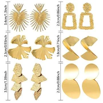 6 Pair 14K Gold Statement Earrings Set for Women, Big Large Gold Geometric Dangle Earrings Hypoallergenic Drop Earring Jewelry