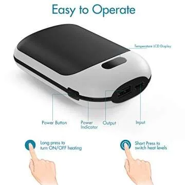 Portable Hand Warmers, 10000mAh Rechargeable Electric Hand Warmer and Power Bank, Pocket Size, Double-Sided Heating, 3 Heat Levels Up to 131℉, 12hrs Long Lasting, Winter Gift for Men Women(1-Pack)