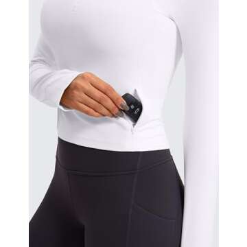 CRZ YOGA Women's Butterluxe Long Sleeve Workout Shirts Half Quarter Zip Sweatshirt Athletic Crop Tops Collared T-Shirts White Small